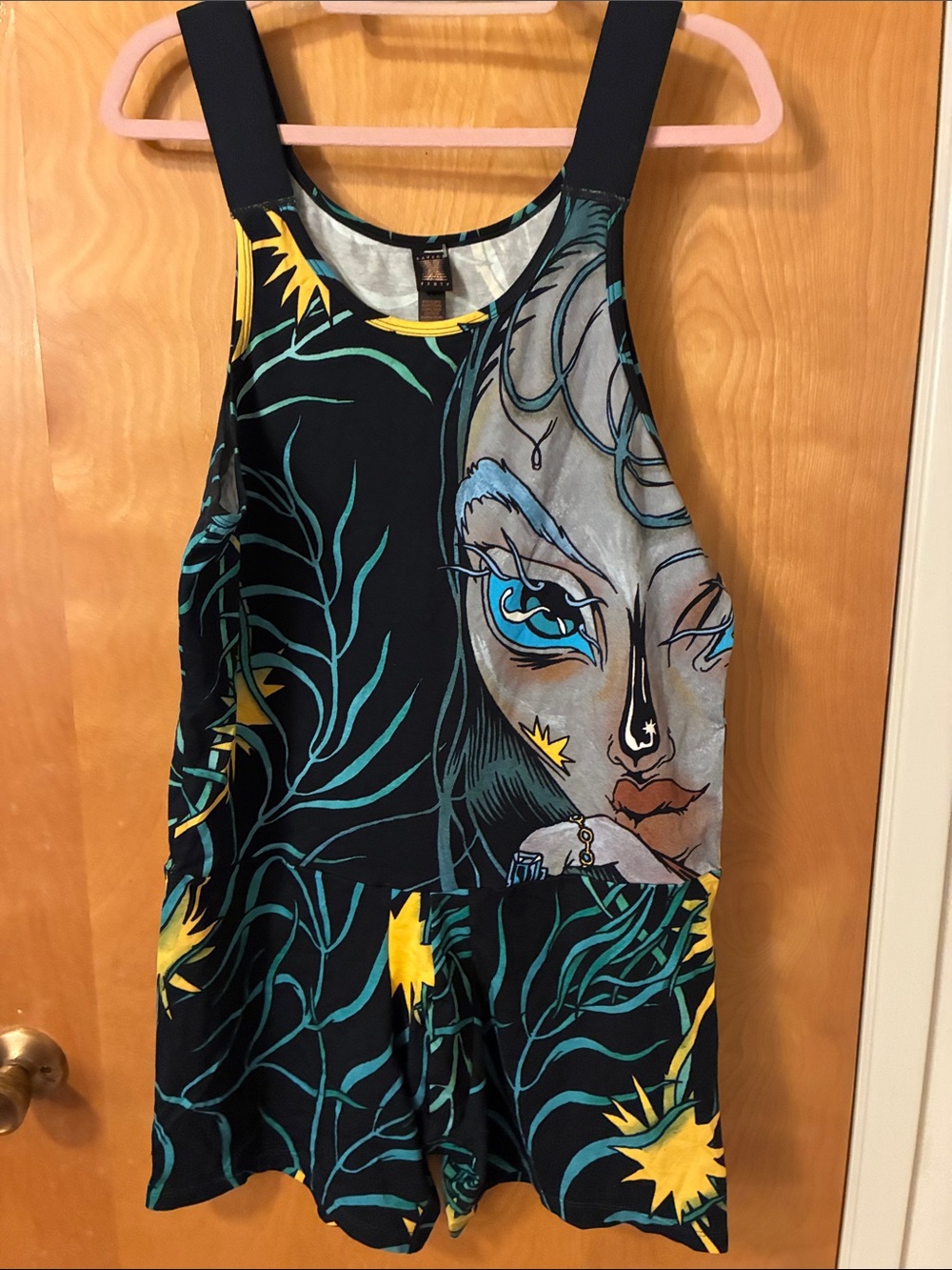Savage X Fenty Black Romper with Teal & Yellow Trim L